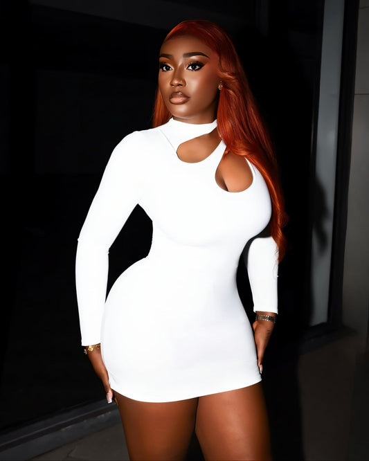 NEW Cutout High-Neck Long-Sleeve Mini Dress